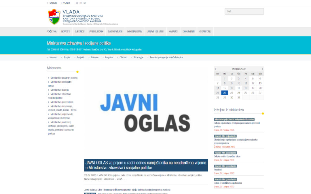 Ministarstvo zdravstva i socijalne politike Vlade Srednjo-bosanskog kantona