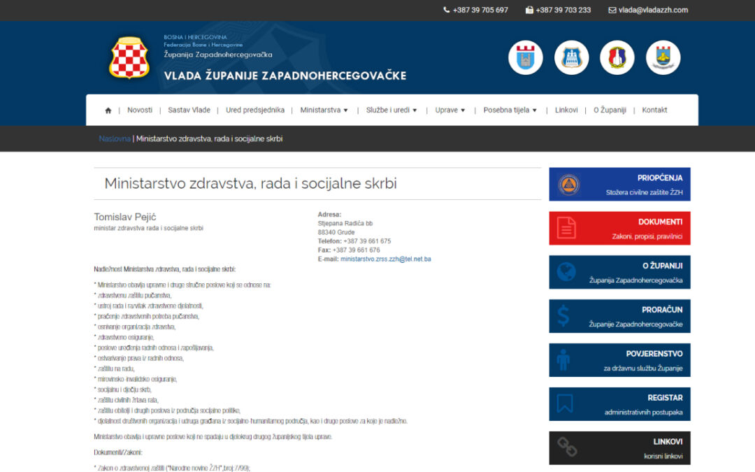 Ministarstvo zdravstva, rada i socijalne skrbi Vlade Županije Zapadnohercegovačke